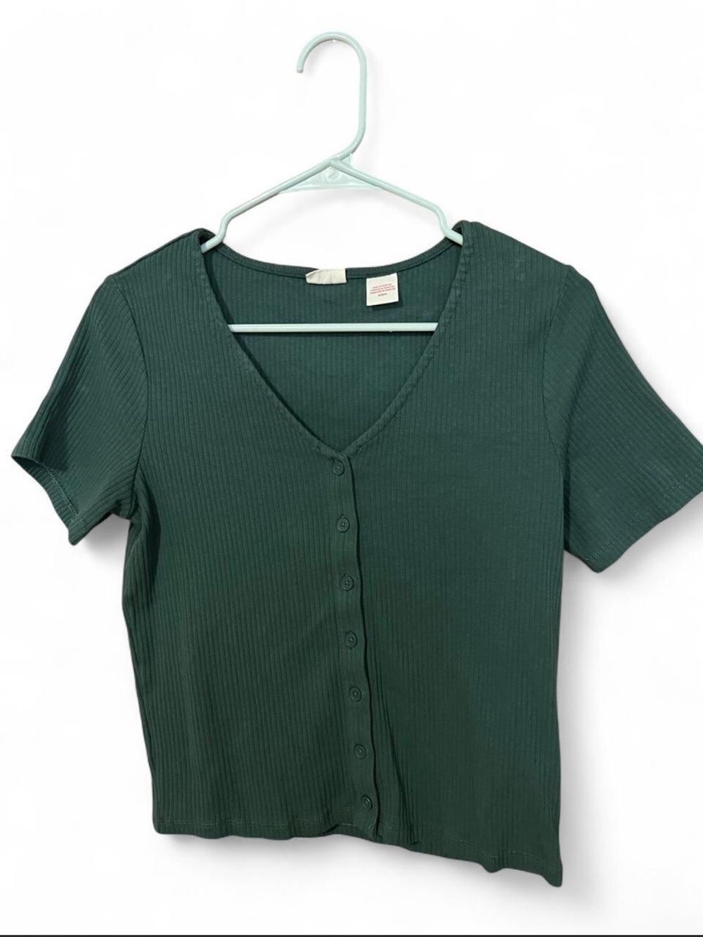 Levi's Dark Green Ribbed Button-Front V-Neck Top